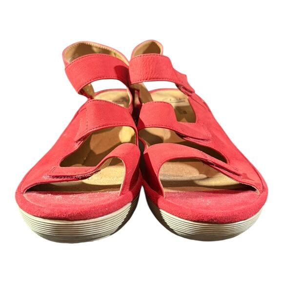 Clarks Women’s Reedly Juno Red Leather Nubuck Wedge Sandals Size 10 M - Picture 3 of 9